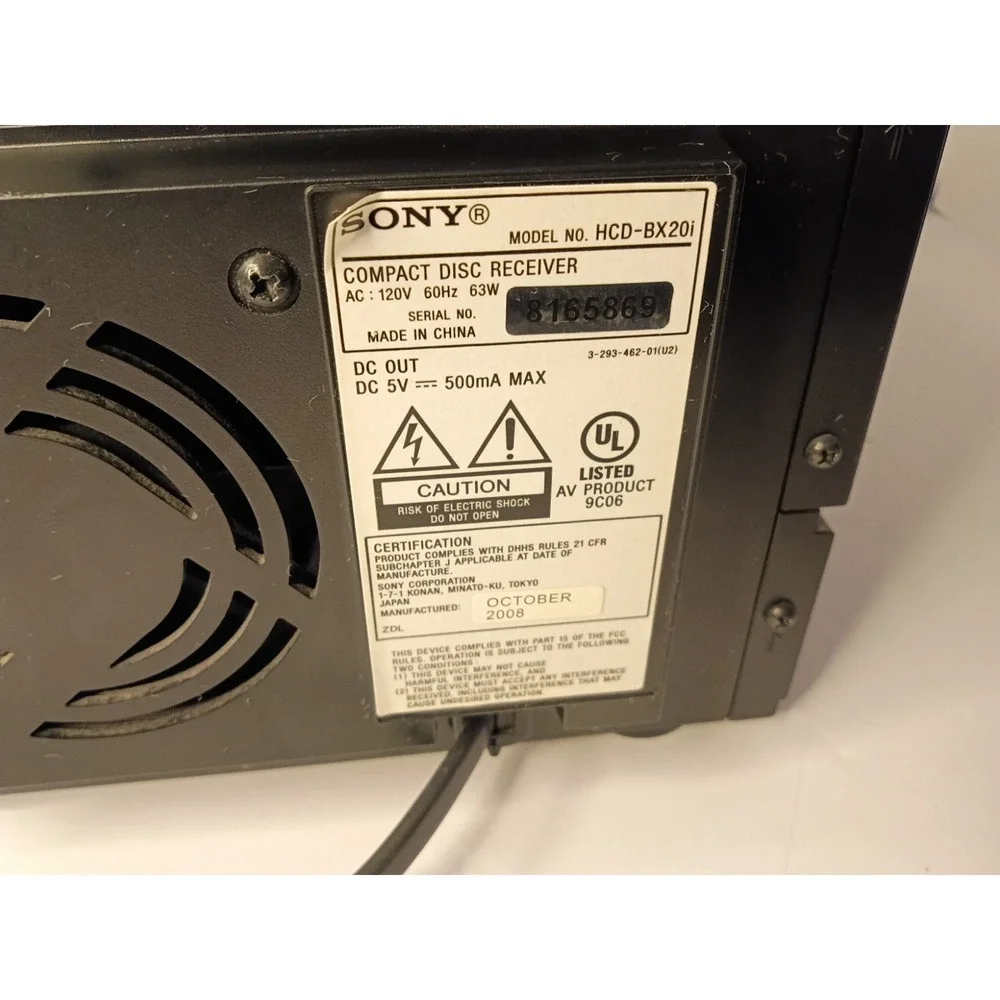 Sony Micro Hi-Fi Component HCD-BX20i Compact Disc Receiver AM/FM iPod Remote